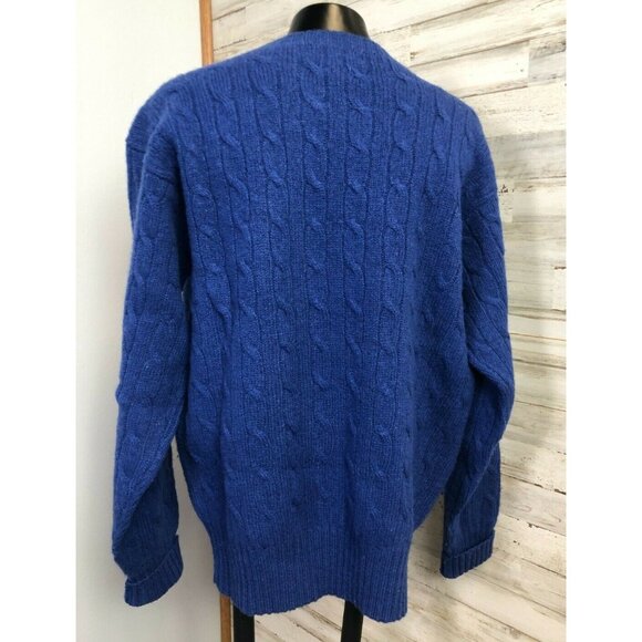Polo Ralph Lauren Blue Wool Cable Knit Crew Neck Pullover Sweater Men's Sz. L - Picture 4 of 5